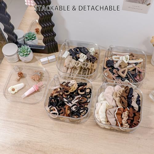 FABROK 4-Layer Girls Hair Tie Organizer, Rotating Hair Accessories Storage Holder for Vanity and Bathroom, Clear Plastic Container for Women Makeup Tools, Skincare Products - size: 4-Layer