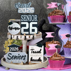 10 Pcs Graduation Tiered Tray Decor Set Senior Class of 2026 Table Decorations Senior Hat Gown Wood Sign for Tiered Tray and So the Adventure Begins Graduation Gifts for College Students - style: Graduation