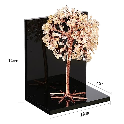 mookaitedecor Natural Citrine Crystal Money Tree Stones Bookends, Decorative Acrylic Stone Tree Book Ends for Shelves Desktop Organizer Home Office,5.7-6.3inch (1 Pair) - color: Yellow, size: 5.7-6.3 Inch