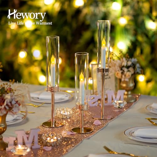 Hewory Gold Candle Holders, 3Pcs Hurricane Candlestick Holders with Glass Candle Cover for Wedding Table Centerpiece Christmas Decor - color: Gold, size: 3pcs