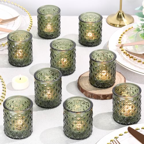 36 Pcs Green Votive Candle Holders, Green Tea Light Holders for Wedding and Baby Shower Table Decor, Glass Candle Holders for St. Patrick's Day Table Decor, Vintage Parties and Gifts - color: Green