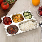 Set of 2 Stainless Steel Rectangular Divided Plates Tray 5 Sections Dinner Plates for Adults - Unbreakable Metal Plate for Campers, and Portion Control Reusable Plate - size: 5C (5 Sections)