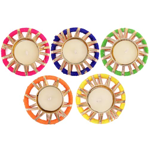 SATVIK 4 Pcs Round Chakra Metal Dia Festive Diwali Pooja Pujan Candle Tea Light Holder Oil Lamp Home Mandir Office Decoration Table Diya - size: Pack of 4