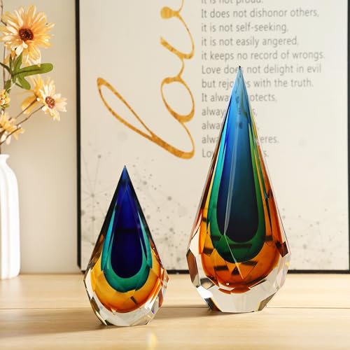 Yao Yuan Handmade Murano Glass Art Decor Sculpture - Unique Hand-Cut Cube Paperweight for Home Décor - size: 12.2in