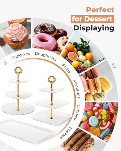 Kootek Dessert Cupcake Stand, 10pcs Dessert Table Display Set, 3 Tiered Cup Cake Holder Tower Stand Riser& Cookie Serving Trays for Wedding, Tea Party, Birthday, Baby Shower - color: Gold & White, size: 10 Set