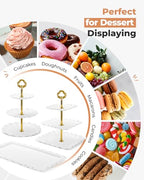 Kootek Dessert Cupcake Stand, 10pcs Dessert Table Display Set, 3 Tiered Cup Cake Holder Tower Stand Riser& Cookie Serving Trays for Wedding, Tea Party, Birthday, Baby Shower - color: Gold & White, size: 10 Set