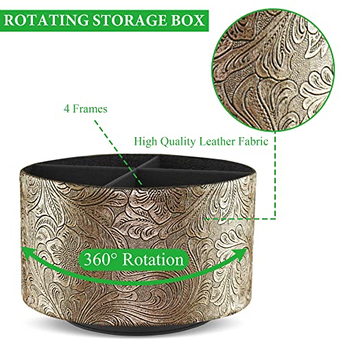 lizimandu Round Leather Art Supply Organizer,Remote Control Holder,360 Degree Spinning,Multi-Functional Pencil Holder,4 Compartments Desktop Stationary Organizer(1-Gold) - color: 1-Gold