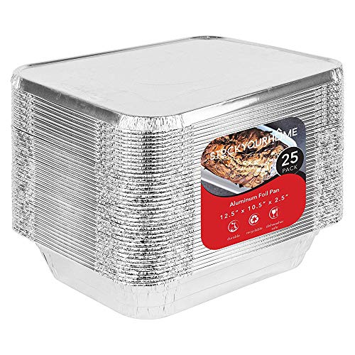 Disposable Aluminum Pans with Lids 9x13 (25 Pans and 25 Lids), Food Containers for Baking, Cooking, Heating, Storing and Prepping, Stock Your Home - size: 25 Pack w/ Lids