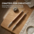 Didiseaon Dual-Ended Nail Sculpture Pen, 2Pcs Wood Handle Silicone Metal Nail Art Tool Set for 3D Gel Polish Design, Builder Gel, Chrome Powder, Salon & Home Manicure