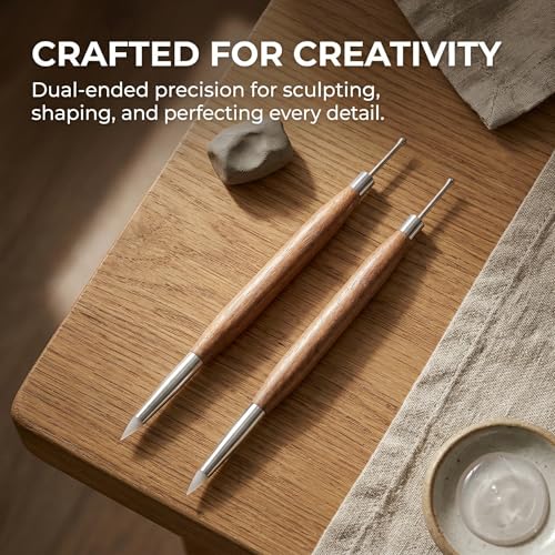 Didiseaon Dual-Ended Nail Sculpture Pen, 2Pcs Wood Handle Silicone Metal Nail Art Tool Set for 3D Gel Polish Design, Builder Gel, Chrome Powder, Salon & Home Manicure