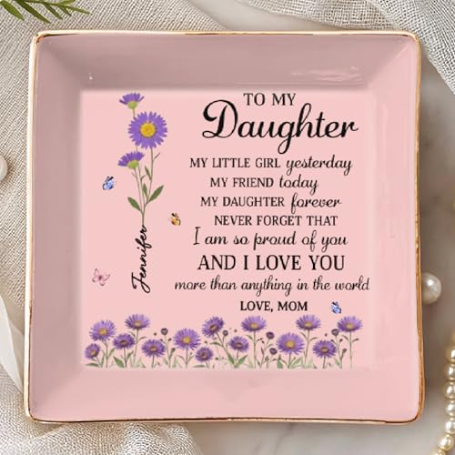 To My Daughter Ring Dish, Custom Full-Print Jewelry Dish, Personalized Mothers Day Birthday Gifts For Daughters, Daughter-In-Law, Birth Month Flower Jewelry Dish, Ring Holder - color: Style 6