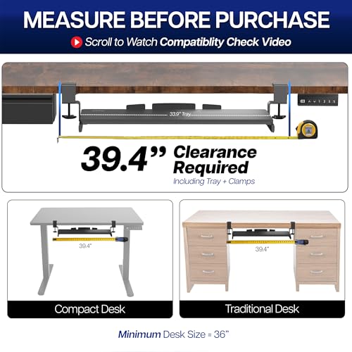VIVO Extra Long Clamp-on Computer Keyboard and Mouse Under Desk Slider Tray, 34 x 11 inch Pull Out Platform Drawer, Black, MOUNT-KB15EB - color: Black, size: 34 inch