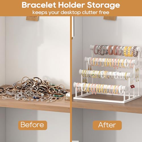 ORLESS 4 Tier Bracelet Holder, 2 Pack Detachable Velvet Jewelry Display Stand, T-Bar Necklace Storage Organizer Display Stand, Metal Bracelet Holder Display for Bangles Watch Scrunchies(White) - color: White-2Pack