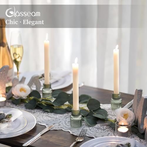 Glasseam Taper Glass Candlestick Holder: Green Candle Stick Holders Set of 2 Small Candle Holders for Candlesticks Vintage Crystal Tapered Candle Holder for Wedding Table Centerpiece Christmas Advent - color: Green