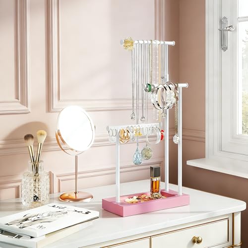 SRIWATANA Jewelry Organizer Stand, Extra Tall Necklace Holder Jewelry Holder, Gift Idea (Pink & White) - color: Pink & White