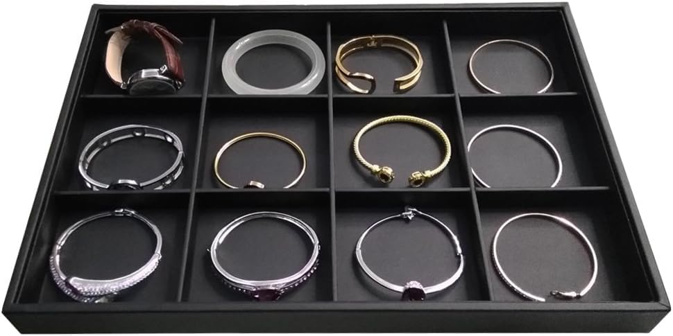 12 Grids PU Leather Jewelry Trays Stackable Jewelry Organizer Trays For Drawer Bracelet Earring Display Watches Brooches Display (Black) - color: Black, size: 12 Grid