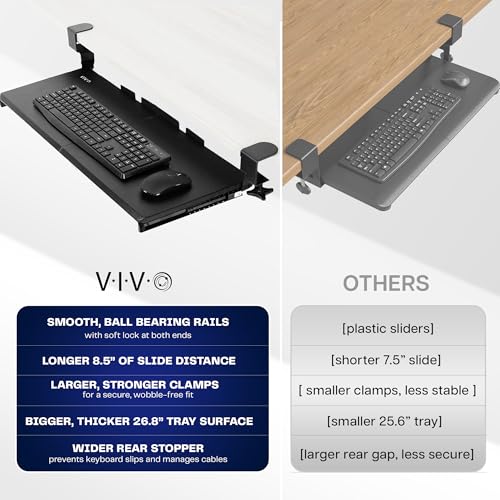 VIVO Large Keyboard Tray Under Desk Pull Out with Extra Sturdy C Clamp Mount System, 27 (33 Including Clamps) x 11 Inch Slide-Out Platform Computer Drawer for Typing, Black, MOUNT-KB05E - color: Black, size: 27 inch