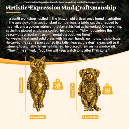 CHOVY Solid Brass Cat Figurines Set - Lying Down Animal Sculptures 100% Pure Brass, Handcrafted Vintage Collectible, Mid-Century Modern Desk Decor for Office, Living Room Shelf & Gift for Pet Lovers - color: Lying Flat Cat