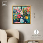 Art Remedy Vase Of Tropical Flowers Framed Flowers In Vase Paintings, 31.5" x 31.5", Gold Frame - color: Gold Frame, size: 31.5"L x 31.5"W