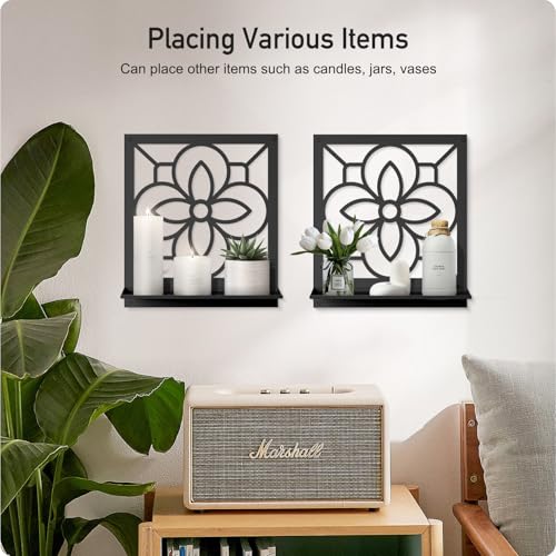 Abstract Candle Wall Holder, Pastoral Bathroom Wall Art for Living Room Bedroom Bathroom (2 Pack 11.8 x 13 in) - color: Black- Pastoral