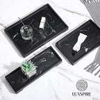 Luxspire Bathroom Sink Vanity Trays, 10" x 6" Resin Vanity Tray for Soap Dispenser, Kitchen Sink Trays, Vanity Countertop Organizer for Candles Soap Towel Perfume Holder Jewlery, Marble Style -M- Ink - color: A - Ink, style: Medium