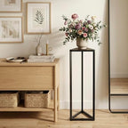 MyGift 36 Inch Tall Plant Stand Indoor - Modern Triangular Corner Plant Stand, Large Torched Wood and Black Metal Frame Plant Pot Pedestal Holder