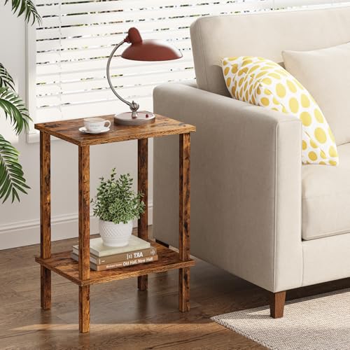 TUTOTAK End Table, Side Table, Nightstand, 2-Tier Storage Shelf, Sofa Side Table for Small Space, Living Room, Bed Room, Brown TB01BB034C - color: Brown