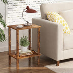 TUTOTAK End Table, Side Table, Nightstand, 2-Tier Storage Shelf, Sofa Side Table for Small Space, Living Room, Bed Room, Brown TB01BB034C - color: Brown