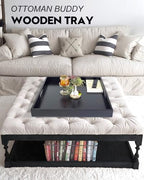 20 Inches Square Wooden Ottoman Tray Black, Large Wood Serving Tray with Handles for Living Room, Serving Food Breakfast, Ottoman Coffee Table Couch Sofa Kitchen - size: 20" x 20" x 2.2"
