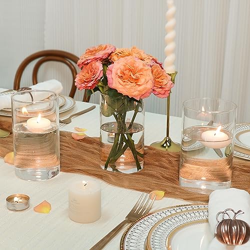 SUPMIND 6 Pack Glass Cylinder Vase for Table Centerpieces, 6 Inch Clear Glass Flower Vases Bulk Glass Hurricane Candle Holder Small Floral Vases for Table, Floating Candle Vase for Wedding Home Décor - size: 6" Height
