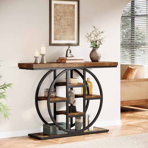 Celaform 41" Console Table for Entryway, 4-Tier Industrial Narrow Wood Sofa Accent Tables with Circle Storage Shelves for Living Room, Hallway, Foyer (Rustic Brown) - color: Rustic Brown