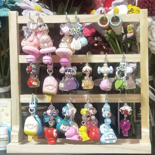 Wood Keychain Display Stand For Vendors And Home: Square Wooden Keychain Display Stand With 18 Hooks For Showcasing Keys Jewelry And Accessories Etc (18 sturdy hooks)
