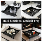 KINIVA 2 Pack PU Leather Jewelry Valet Tray for Men Women,Small Key Bowl for Entryway Table,Portable Travel Catchall Dice Tray (Square-Black-2pcs) - style: Square-Black-2pcs