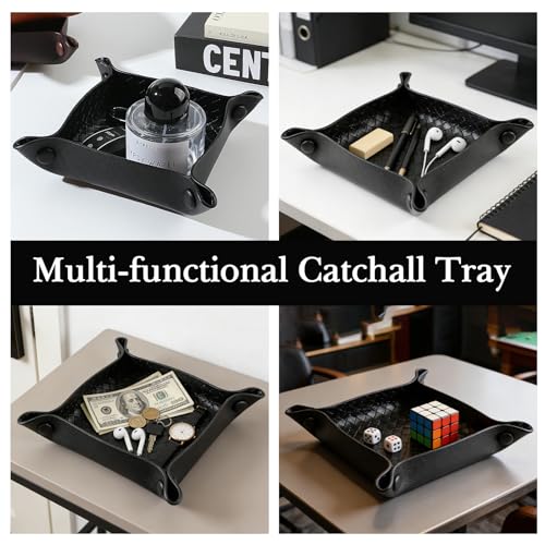 KINIVA 2 Pack PU Leather Jewelry Valet Tray for Men Women,Small Key Bowl for Entryway Table,Portable Travel Catchall Dice Tray (Square-Black-2pcs) - style: Square-Black-2pcs