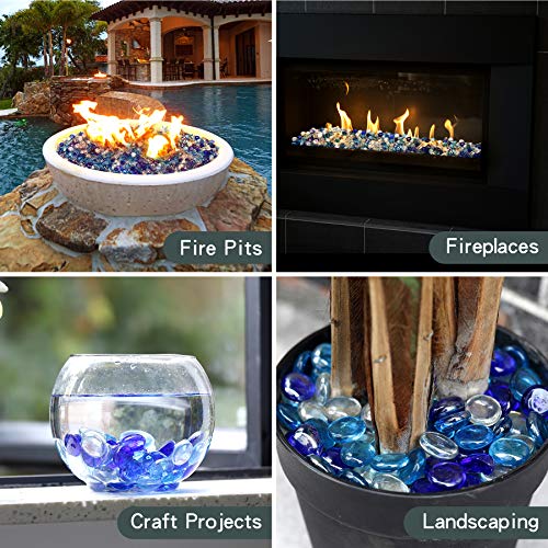 Mr. Fireglass 10 Pound Blended Fire Glass Beads, 1/2" High Luster Mixed Colored Fire Glass Drops for Fireplace Fire Pit & Lanscaping, Cobalt Blue, Crystal Ice, Caribbean Blue (Pack of 2) - color: Cobalt Blue, Crystal Ice, Caribbean Blue, size: 1/2 inch, 1