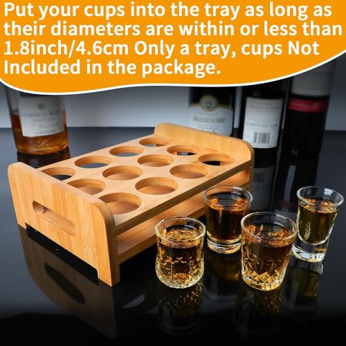 INFTYLE Shot Glasses Set Shot Glass Tray Holder with 12 Holes Serving Stand Organizer for Tequila Whiskey Brandy Vodka Rum Party Club Bar Home Spirit Tasting Gift (Only Tray, Cups Not Included) - style: 3x4 short