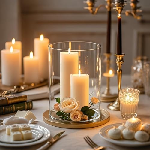 TBWIND 6Pcs Glass Cylinder Vases for Centerpieces, 6" x 4.7" Wide Mouth Flower Vase Hurricane Glass Candle Holders, Clear Vases Bulk with 2 Floral Tapes for Floating Candles Wedding Party Home Decor - size: 6" x 4.7" Wide Mouth - 6pcs