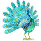 27.5" Metal Peacock Garden Statue with Tail Spread, Handmade 3D Textured Peacock Garden Sculptures Metal Yard Art for Patio, Garden or Entryway - color: 27.5"h-glossy Green Peacock
