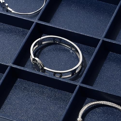 12 Grids PU Leather Jewelry Trays Bracelets Tray Stackable Jewelry Organizer Trays for Drawer Bracelet Holder For Bracelet Bangle Earrings Watches Storage (Blue) - color: Blue, size: 12 Grid
