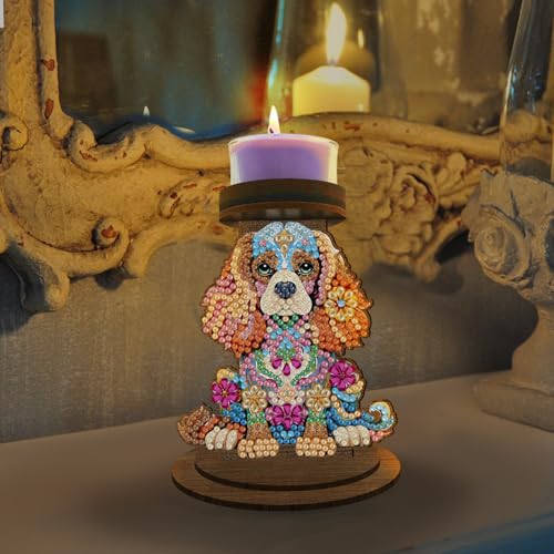 ARTopet DIY Diamond Art Painting Candlestick Holders Wooden Desk Candle Holder Ornament Double Sided Diamond Tabletop Ornaments for Home Decor-Dog - color: Dog
