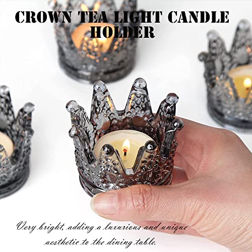 AKOAK 1 Pack Crown Glassware Candle Holder, Elegant Glass Tea Lamp Holder, Tea Light/Tabletop Candle Holder Decoration, Votive Candle Holder, Wedding, Party, Dinner, Family Decoration (Smoky Gray) - color: Smoky Gray