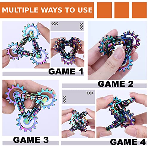 Infinity Gear Fidget Toy, Solid Metal Never Ending Flippy Novelty Kinetic Desk Toy, Relieve Stress, Anxiety, Promotes Focus, Keep Fingers/Hands Busy, Avoid Bad Habits (Rainbow) - color: Rainbow