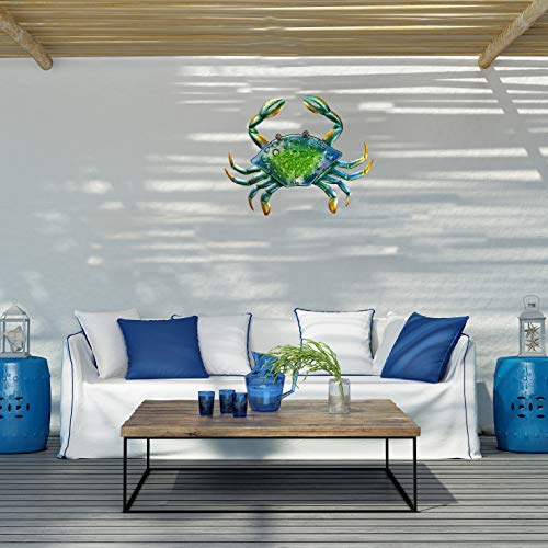 JOYBee 17.2Inch Large Metal Crab Wall Art Decor,Decoration for Outdoor Indoor,Nautical Hanging Art Blue Green Stained Glass with Metal for Garden Pool Patio Balcony Kitchen or Bathroom - color: Crab