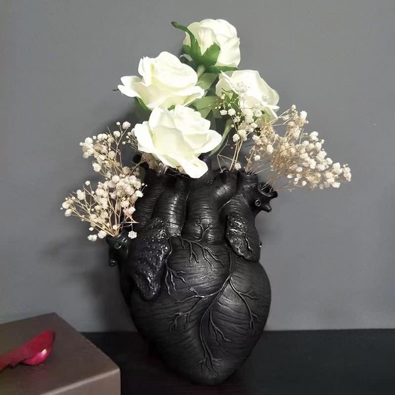 Vase Flower Vases Heart Shaped Decor Resin Flower Pot Modern Unique Nordic Art Style Decorative Vase for Home Wedding Gift Desktop Living Room Decoration - Black - color: Black