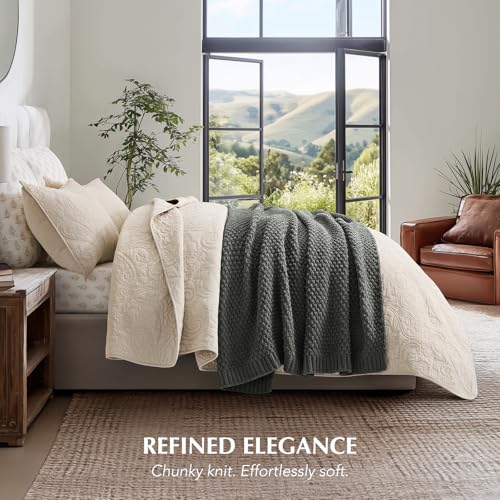 EVERGRACEHOME Chunky Chenille Knit Throw Blanket for Couch, Soft Luxurious Moss Stitch Blankets for Bed, Cozy Decorative Farmhouse Knitted Throws for Sofa, Charcoal Gray, 50" x 60" - color: Charcoal Gray, size: 50" x 60"