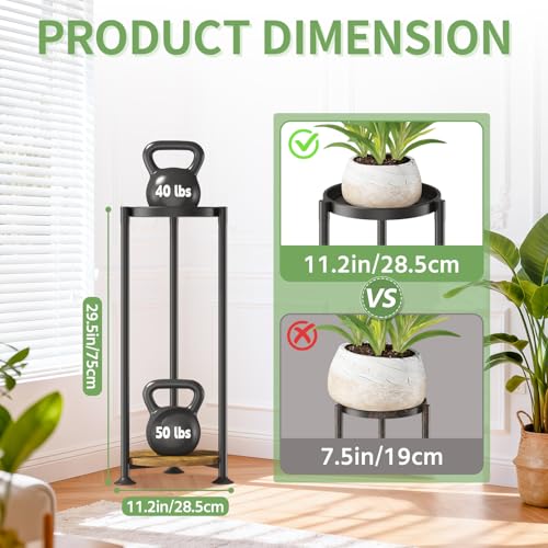 KMOTASUO 2 Tier Black Plant Stand Indoor for Large Tall Heavy Duty Planter, Multiple Sturdy Metal Flower Corner Rack for Narrow House Floor, Iron Vertical Level Round Orchi Holder Organizer, Modern - color: Black + Brown, size: 2 Tier