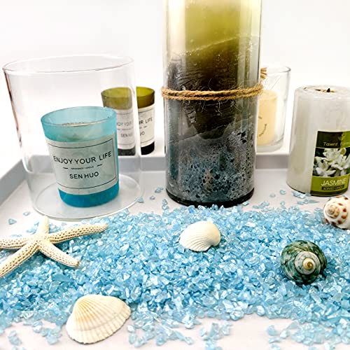 HappyFiller 1.3 LB Light Blue Crushed Glass Sand Fairy Garden Pebble Crush Gravels,Resin Arts DIY Coaster,Wall Art Paint,Craft Glitter,Vase Filler,Candle Holder Decor - color: Light Blue