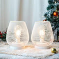 JHY DESIGN Set of 2 Metal Cage LED Lanterns Battery Powered Cordless Accent Light with LED Great for Weddings Parties Patio Events for Indoors Outdoors(White) - style: Set of two White egg