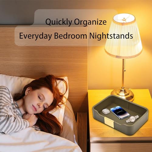 Leather Jewelry Tray Desktop Storage,Luxury Perfume Tray Nightstand Organizer Entryway Decorative Tray,for Jewelry Watch Cosmetics Keys Phone Wallet Home & Office Accessories,Olive Green - color: Olive Green