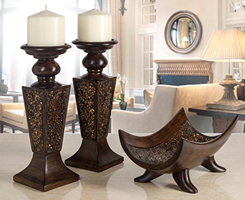 Creative Scents Schonwerk Brown Pillar Candle Holder Set of 2- Crackled Mosaic Design- Functional Table Decorations- Centerpieces for Dining/Living Room- Best Wedding Gift - color: Schonwerk Brown